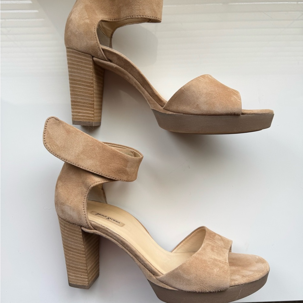 Paul Green Tan Suede Block Heels